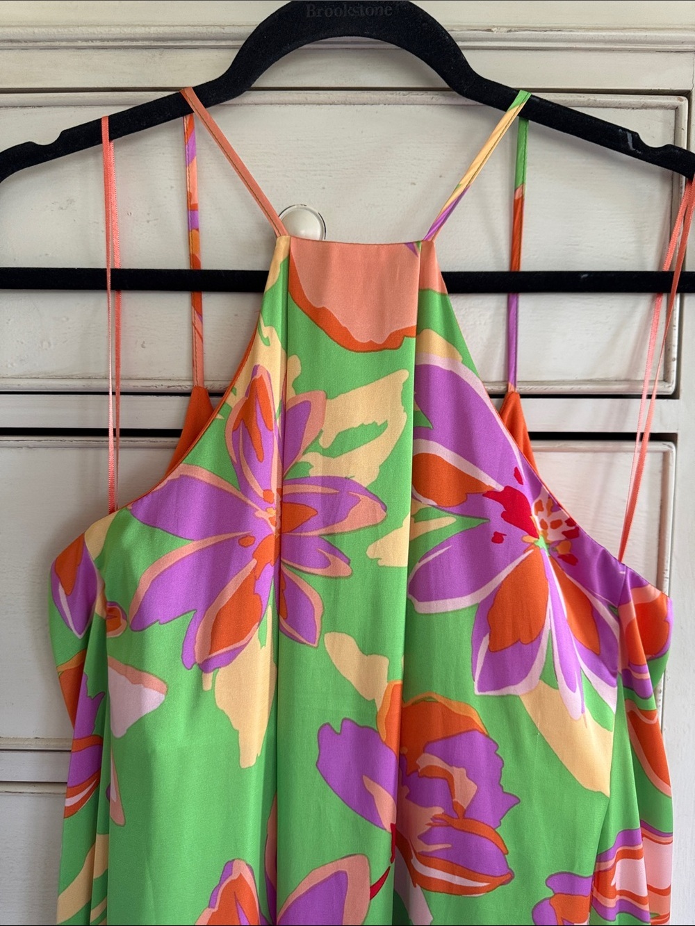 Chetta B Green Floral Slip Dress with Orange, Pink & Purple Blooms - Picture 4 of 7